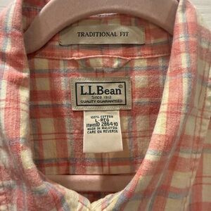 L.L. Bean Men's 100% Cotton Casual Plaid Shirt - Red and Cream